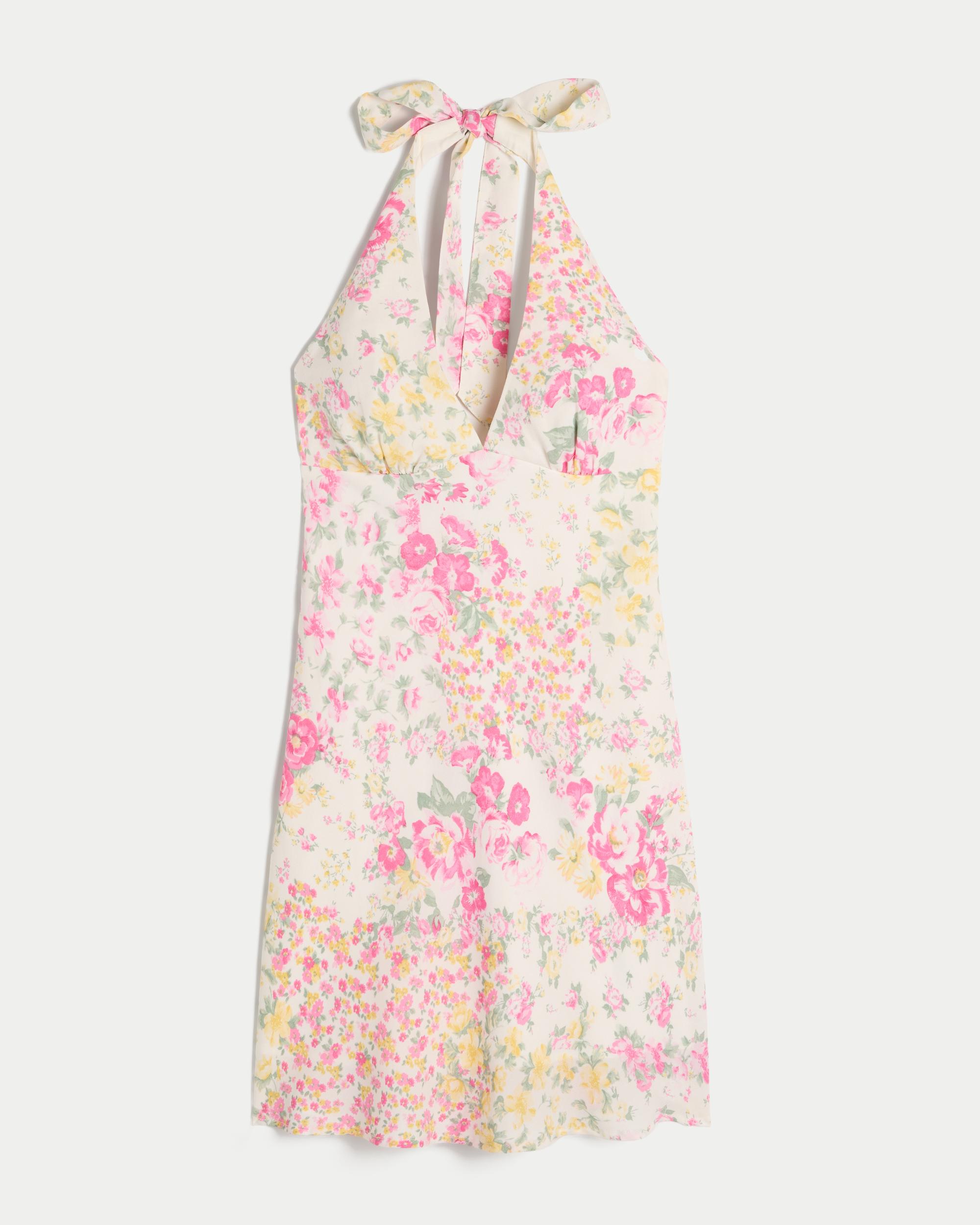 Open-Back Crepe Halter Dress Product Image