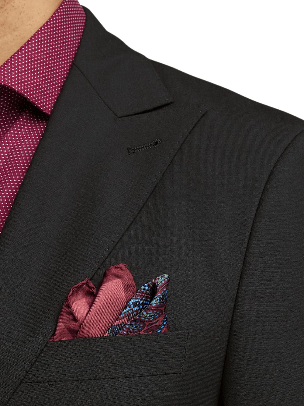 Wool Stretch Bengaline Single Breasted Peak Lapel Suit - Black Product Image