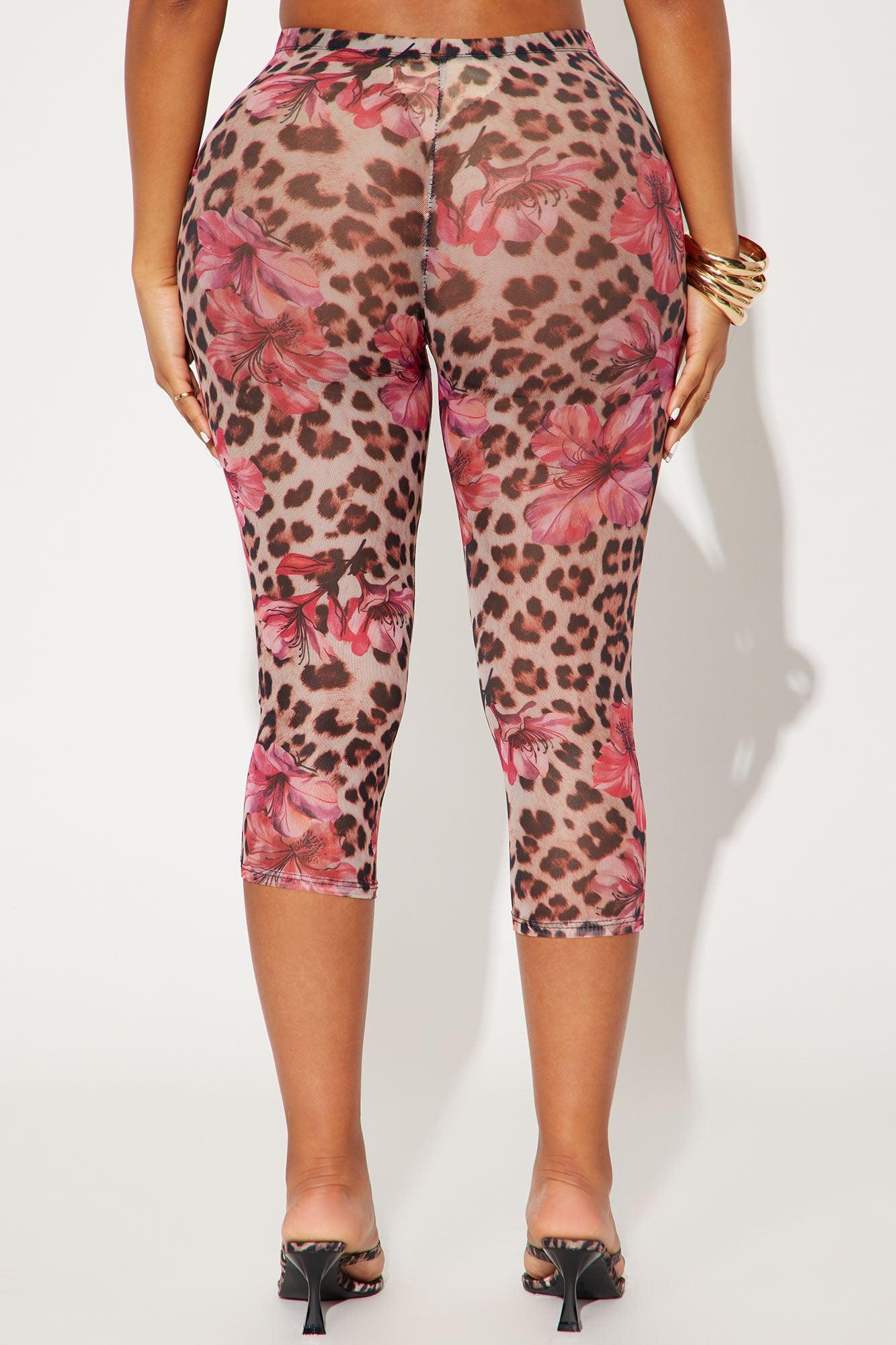 That's Hot Leopard Floral Print Mesh Capri Legging - Brown/combo Product Image