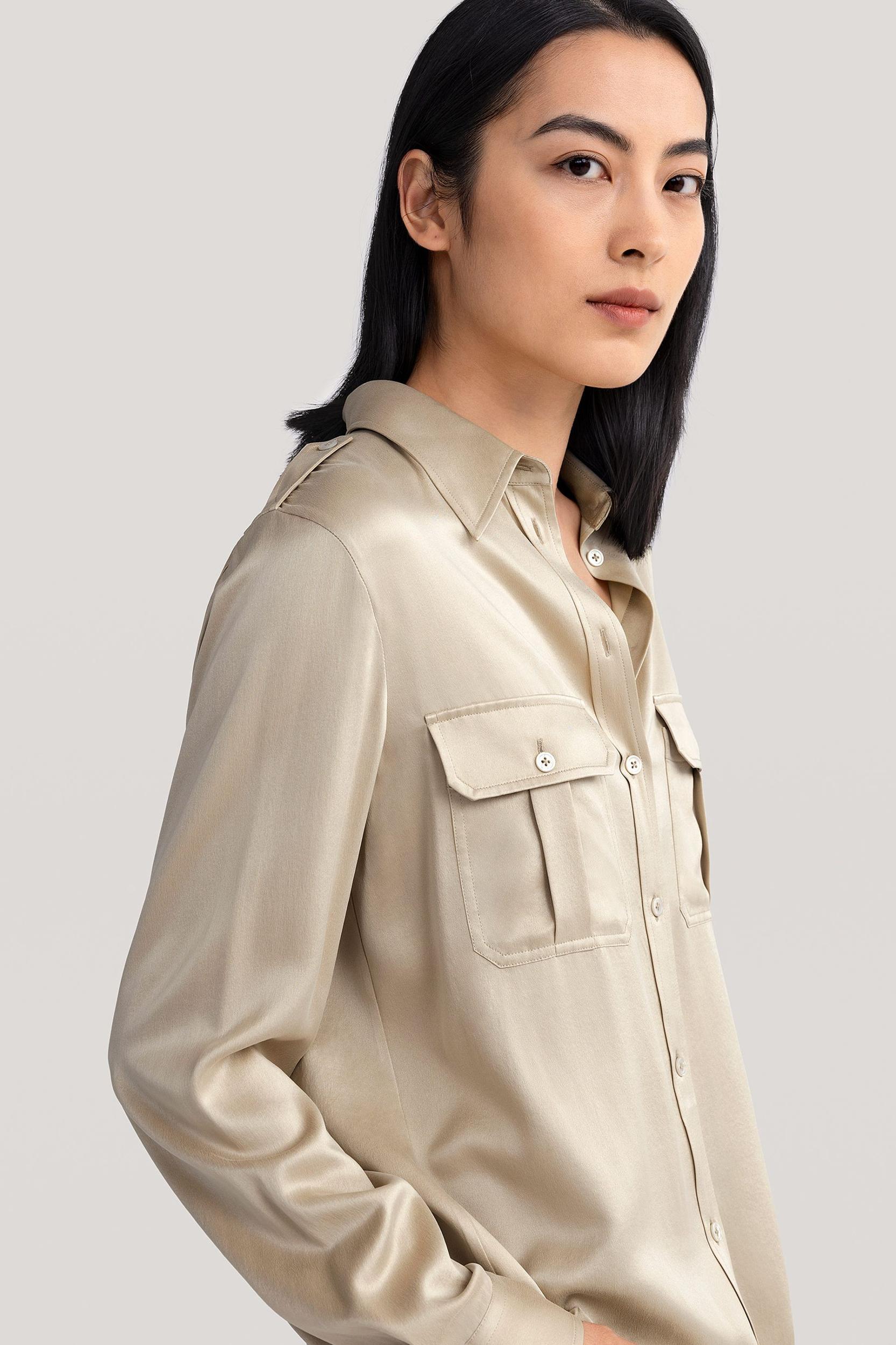 LILYSILK Women's 22MM Sandwashed Silk Safari Shirt With Epaulets Safari Green XXL Product Image