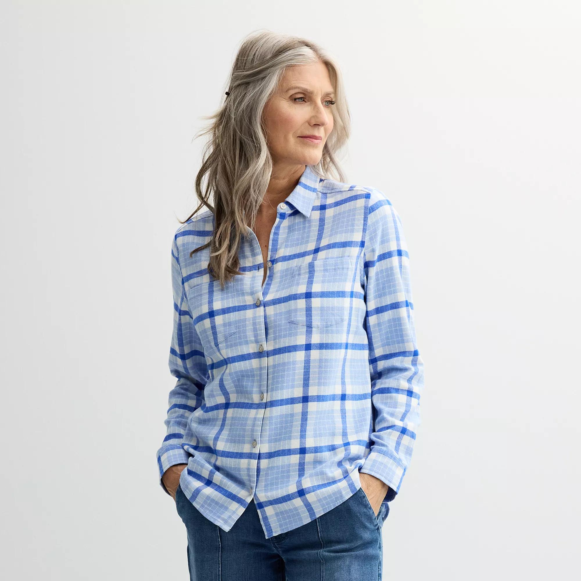 Petite Croft & Barrow® The Extra Soft Plaid Flannel Shirt, Women's, Size: XL Petite, Blue Special Plaid Product Image