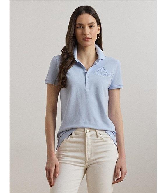 Lauren Ralph Lauren Stretch Ribbed Knit Collared Short Sleeve Polo Shirt Product Image