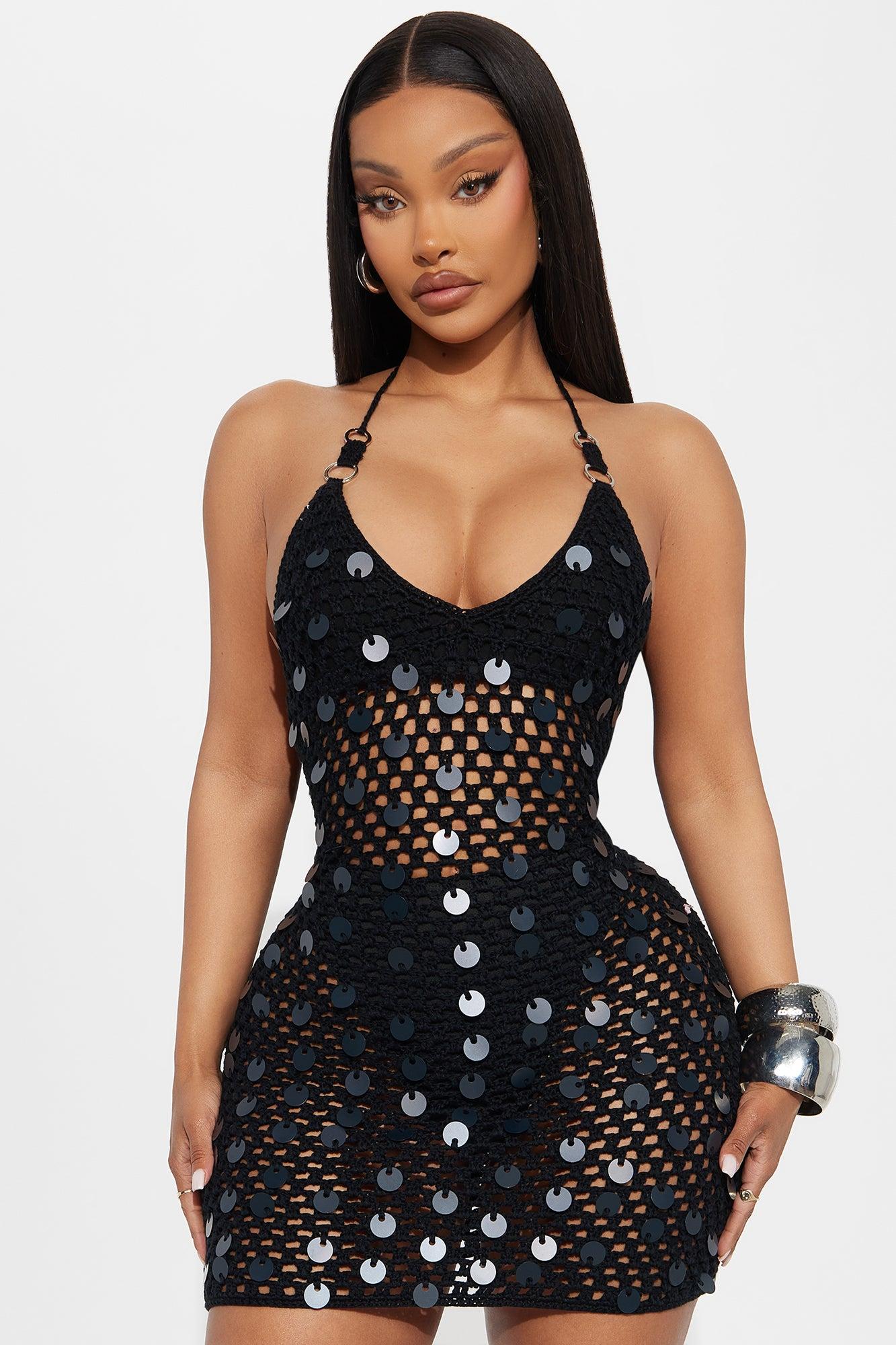 Serafina Crochet Mini Dress - Black Product Image