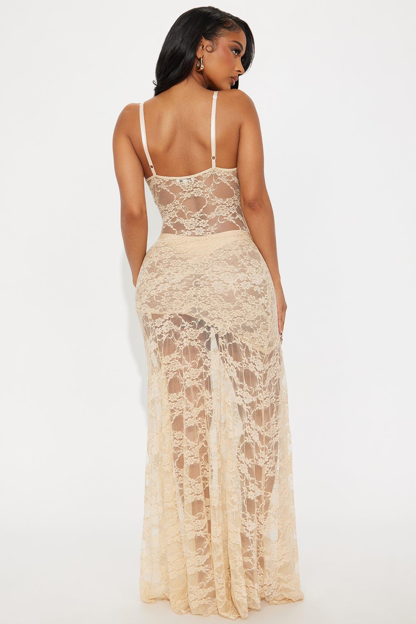 Maribelle Sheer Lace Maxi Dress - Nude Female Product Image