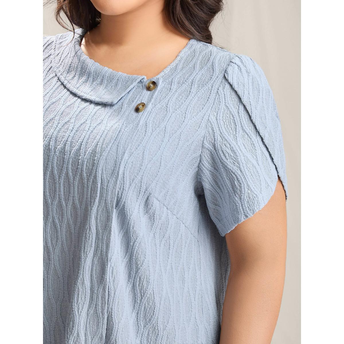 Plus Size Stone Asymmetrical Collar Textured Plain Blouse Women Office Short sleeve Asymmetrical Neck Office Blouses BloomChic 14-16/1X Product Image