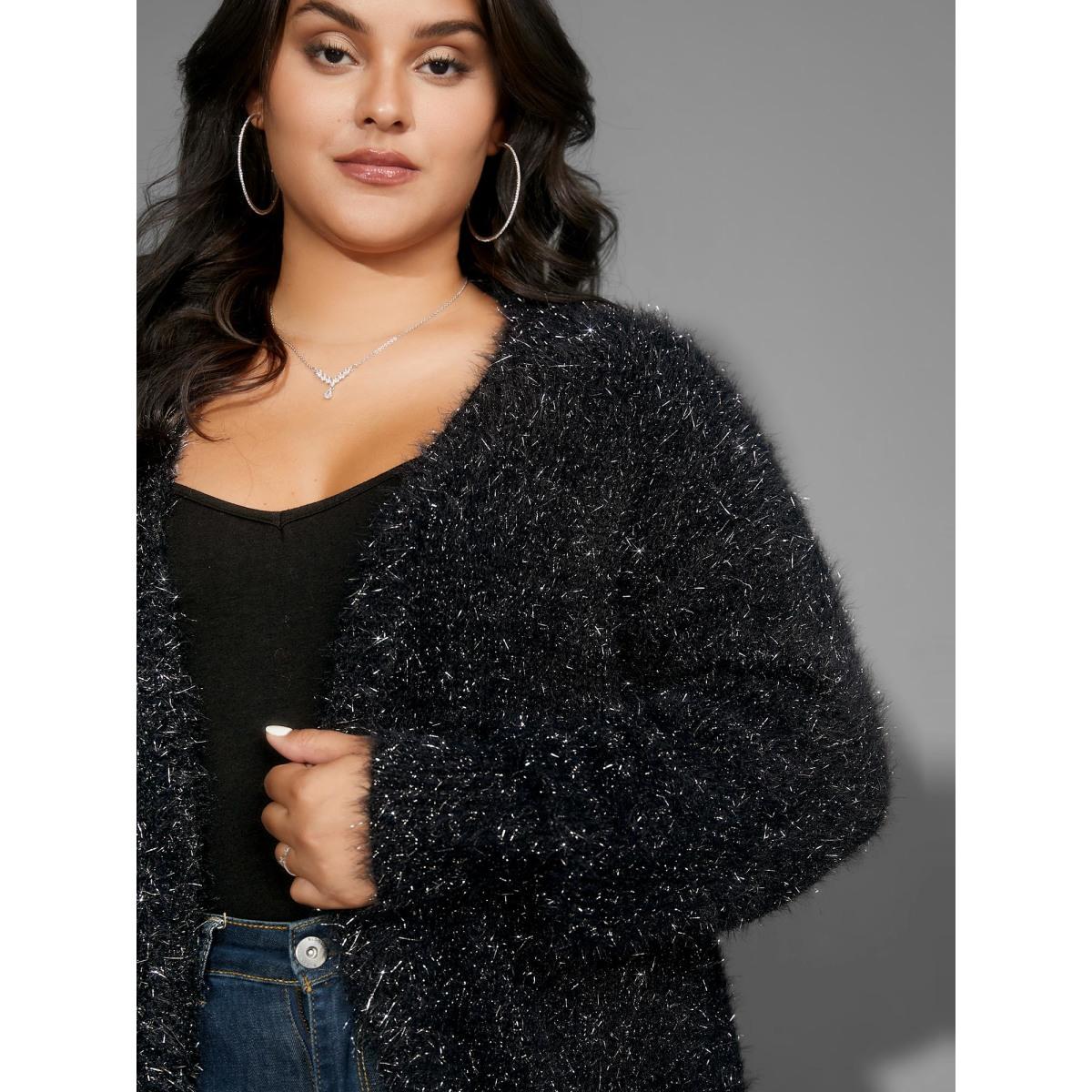 Plus Size Luxe Fluffy Open Front Cardigan Black Women Cocktail Loose Long Sleeve Party Cardigans BloomChic 14-16/1X Product Image
