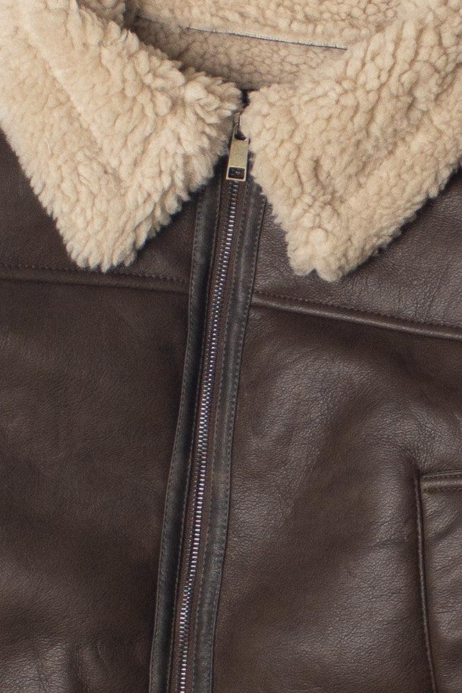 Faux Fur Lined Pleather Bomber Jacket Product Image