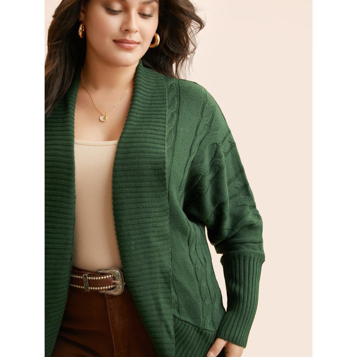 Plus Size Texture Cable Knit Dolman Sleeve Cardigan DarkGreen Women Leisure Loose Long Sleeve Casual Cardigans BloomChic 10/M Product Image