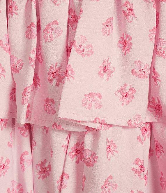 Midnight Doll Wool Dobby Print Square Neck Spaghetti Strap Tie Strap Tiered Dress Product Image