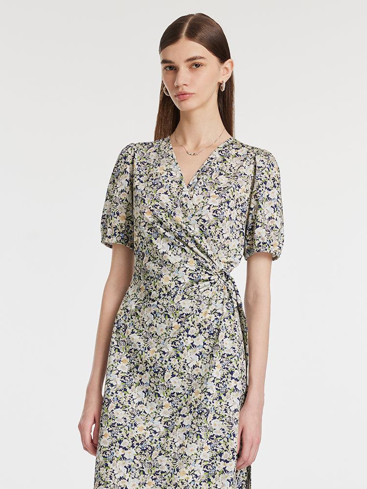 Floral Print Waist Twist Women Midi Dress Product Image