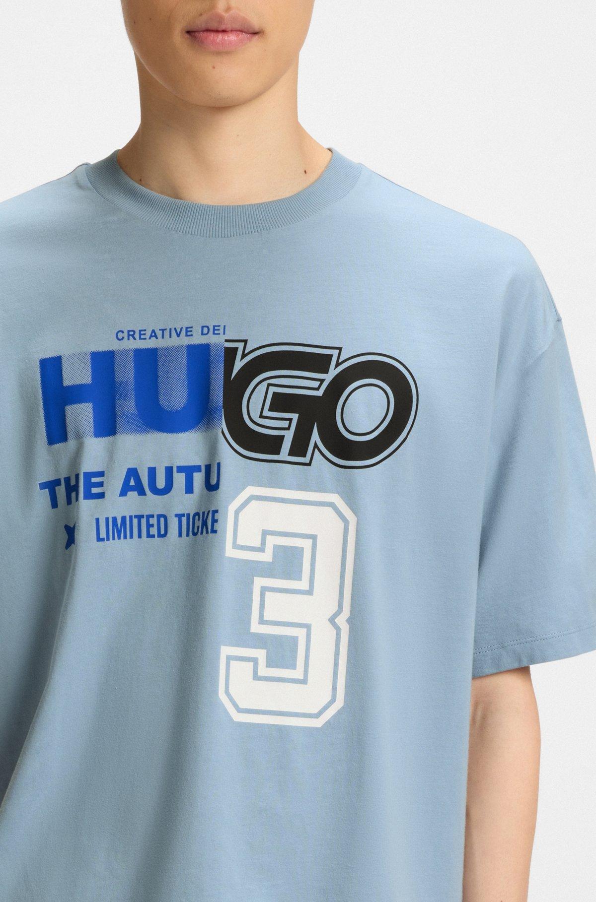 HUGO - Cotton-jersey T-shirt with logo artwork - Light Blue Product Image