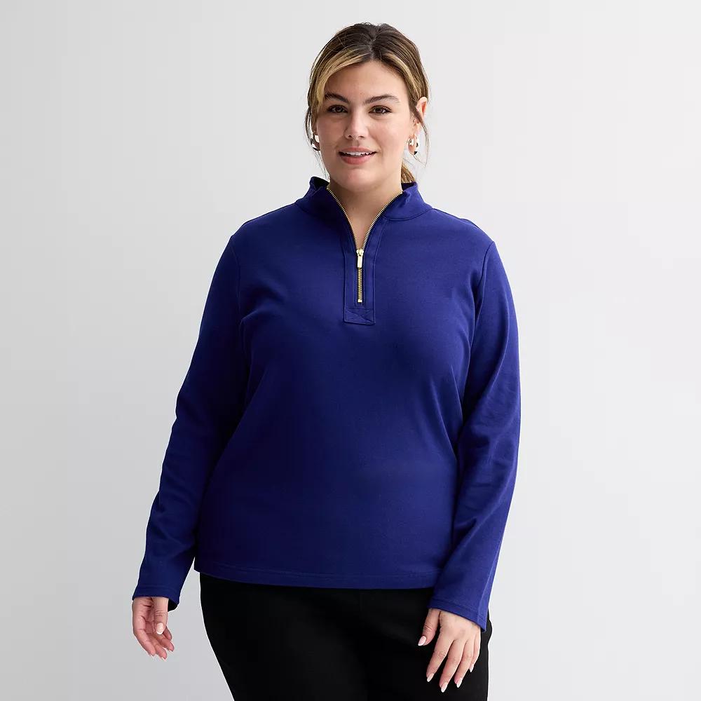 Plus Size Croft & Barrow® Quarter-Zip Stand Collar Pullover, Women's, Size: 4XL, Jefferson Blue Product Image