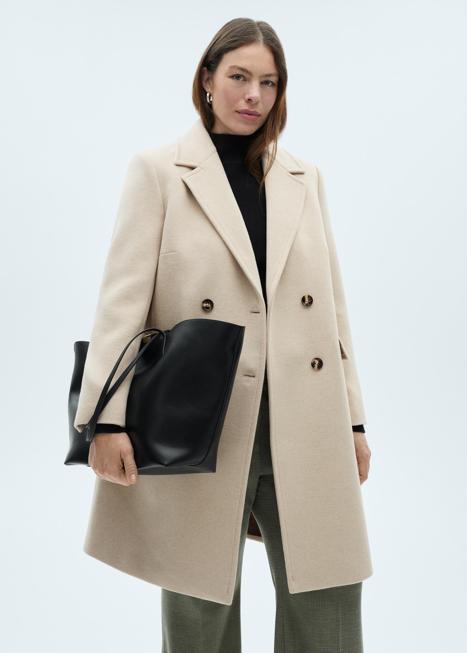 Double-breasted wool coat - Women | MANGO USA Product Image