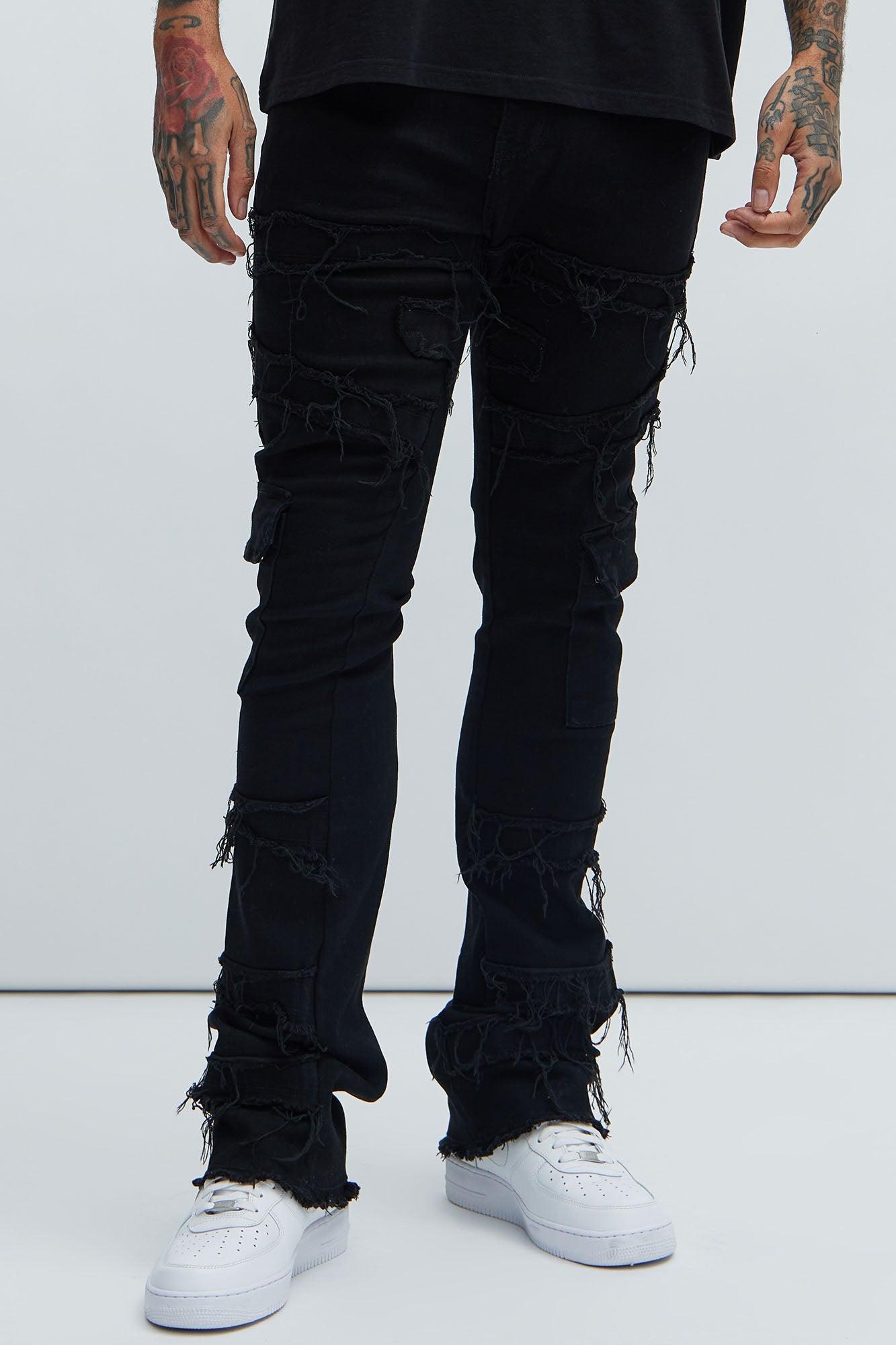 With Some Fray Skinny Flare Cargo Jeans - Black Product Image