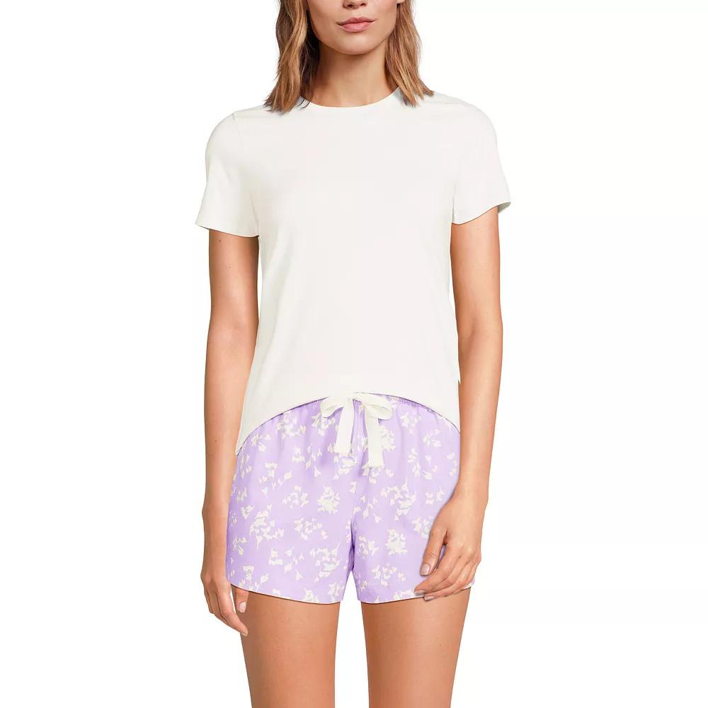 Women's Lands' End Knit Pajama Tee and Pajama Shorts Sleep Set, Size: Medium, Purple Flower Sprig Product Image