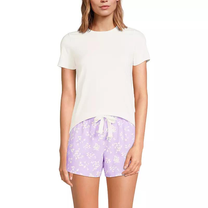 Women's Lands' End Knit Pajama Tee and Pajama Shorts Sleep Set, Size: Medium, Purple Flower Sprig Product Image