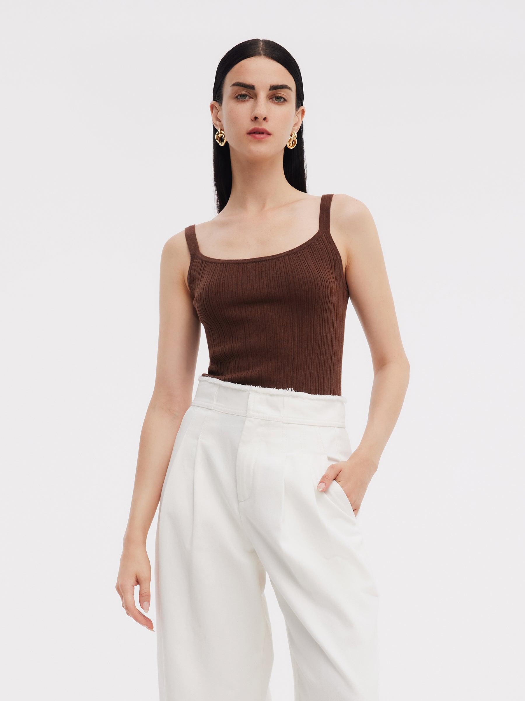 Linen Blend Openwork Pullover And Knit Tank Two-Piece Set Product Image