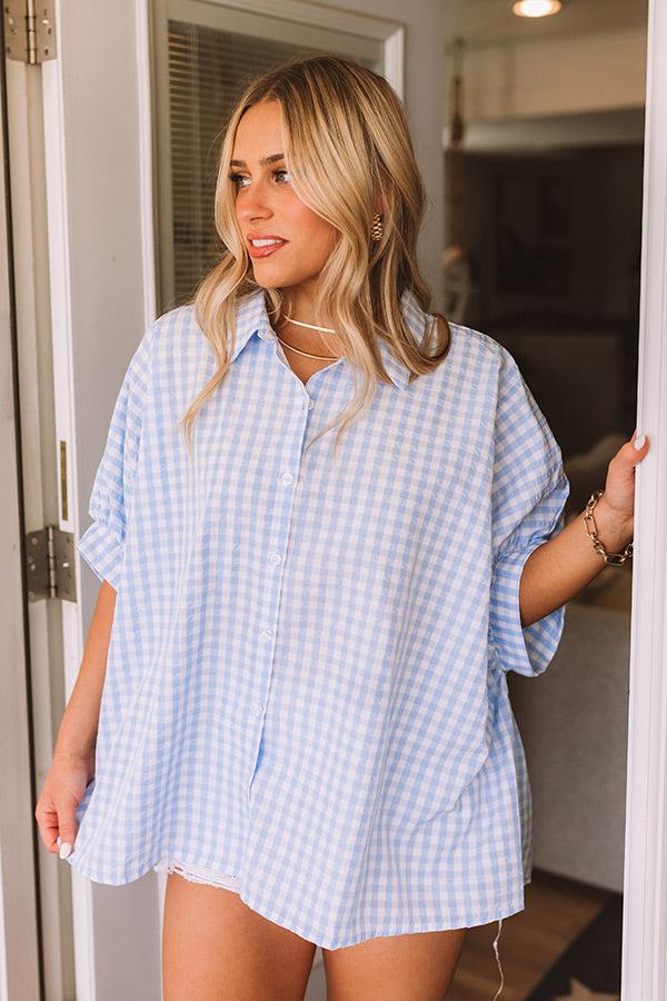 Picnic At The Park Oversized Gingham Button Up in Sky Blue Product Image