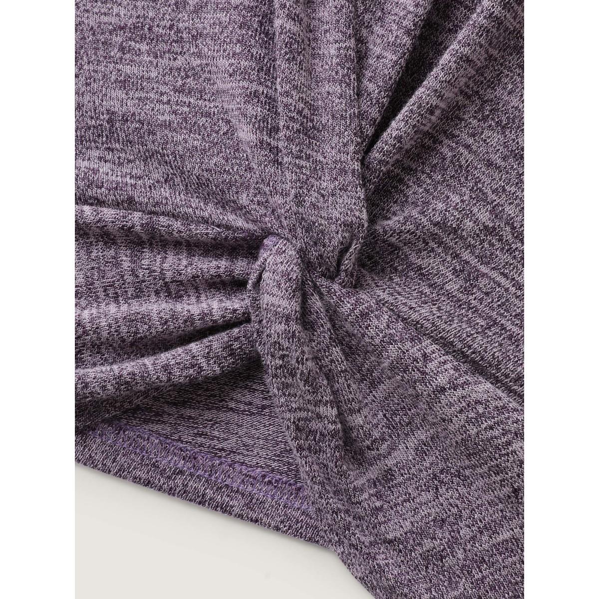 Plus Size Heather Side Knot Full-Sleeve T-Shirt Mauve Women Leisure Twist Round Neck Casual T-shirts BloomChic 12/L Product Image