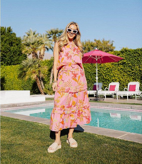 J.Marie Coordinating Playa Tropical Print Midi Tiered Skirt Product Image