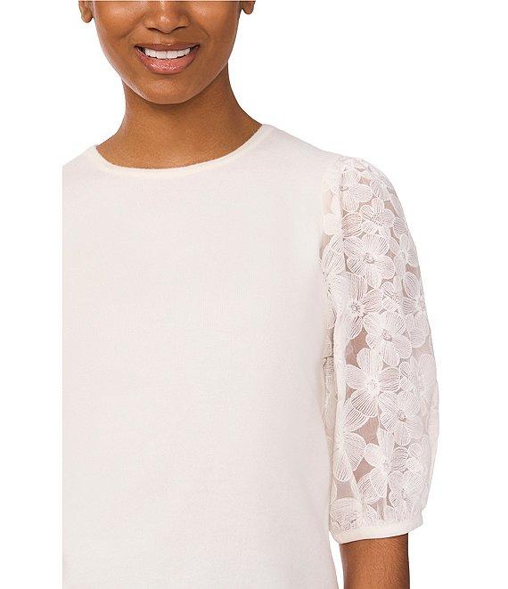 CeCe Round Neck 3/4 Floral Sleeve Blouse Product Image