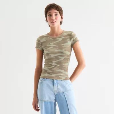 Arizona Womens Crew Neck Short Sleeve Juniors Graphic T-Shirt Product Image