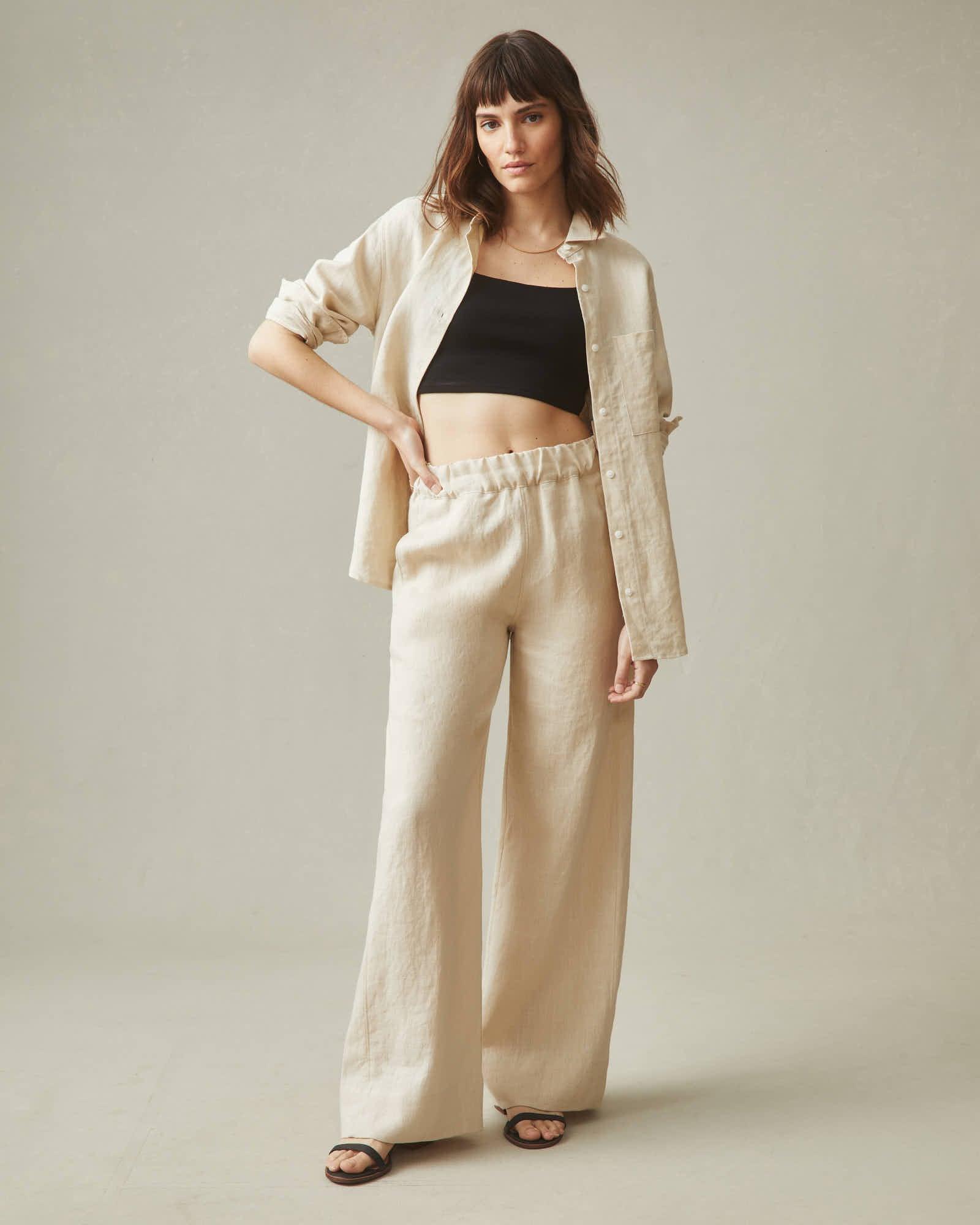 Women's Linen Wide Leg Pant - Cotton Product Image