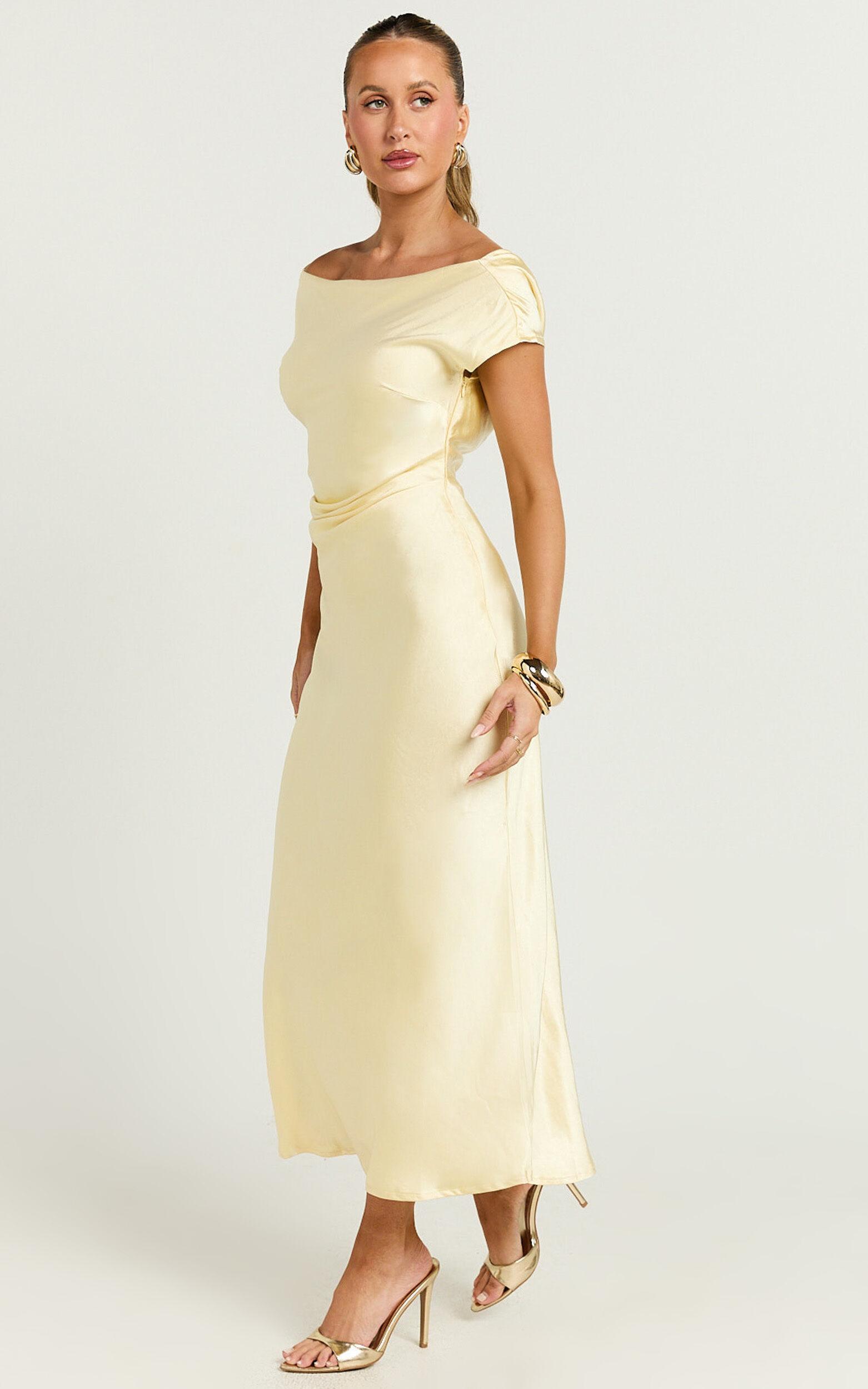 Menette Midi Dress - Short Sleeve Low Back Dress in Butter Product Image