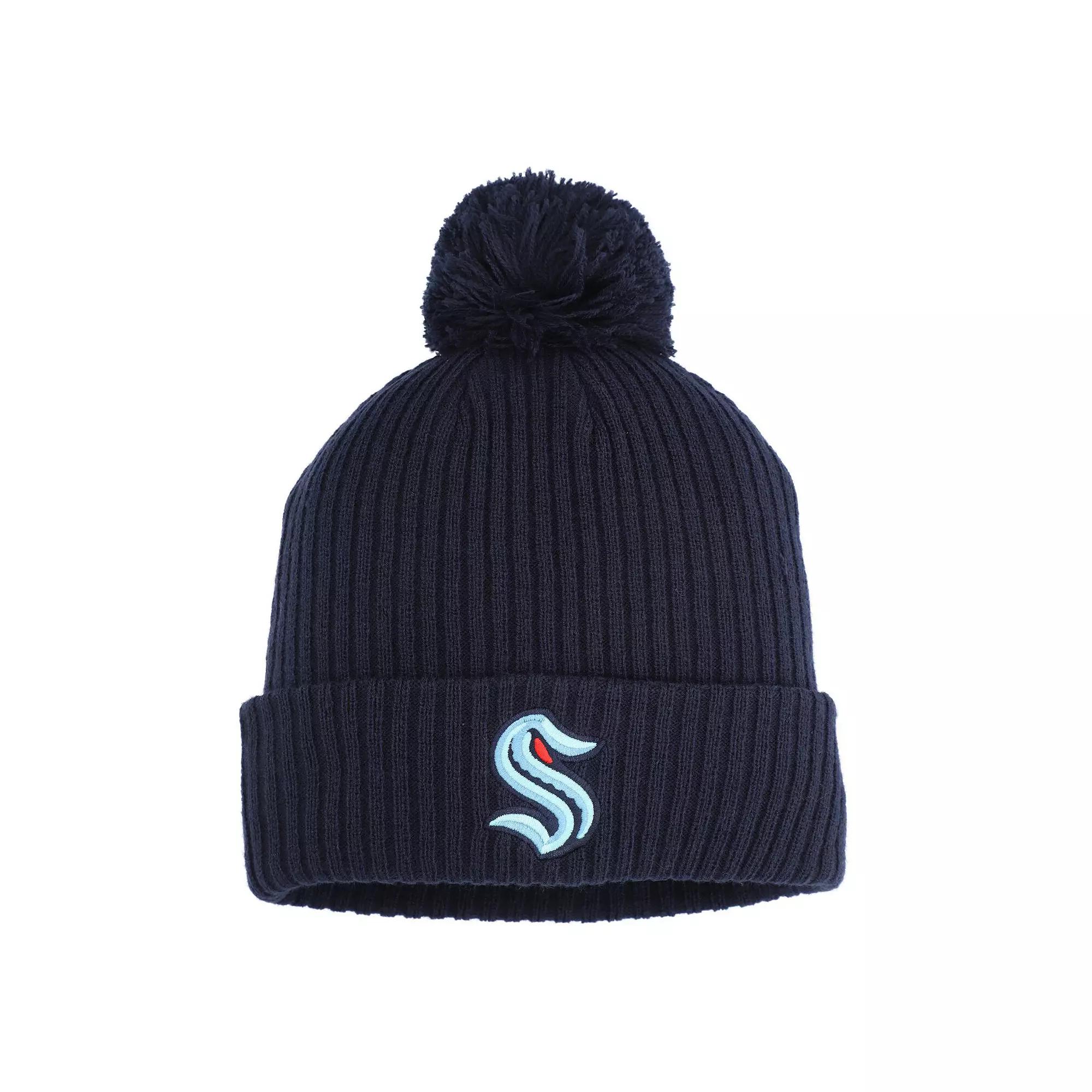 Men's Fanatics Deep Sea Blue Seattle Kraken Cuffed Knit Hat with Pom, Krk Blue Product Image