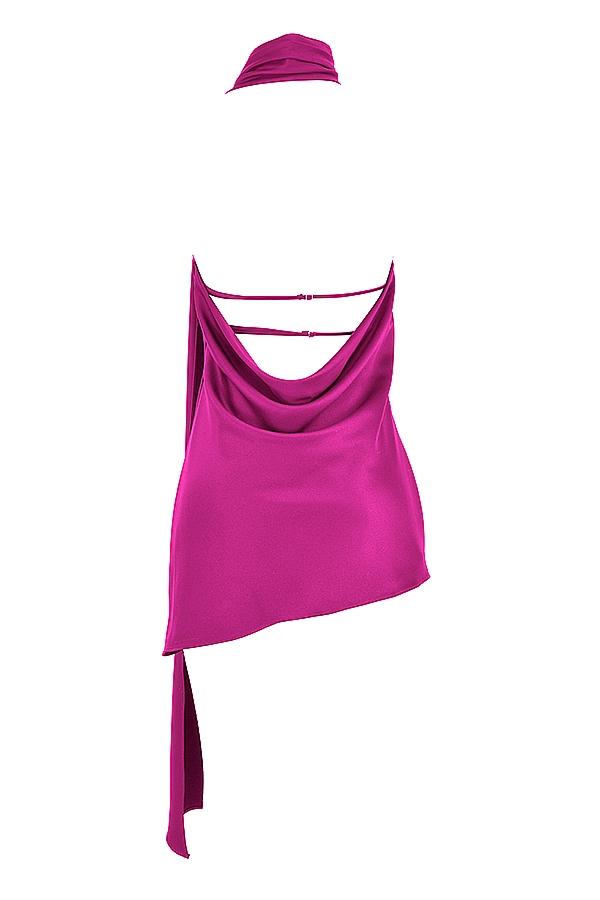Aida  hot pink asymmetric wrap neck dress Product Image