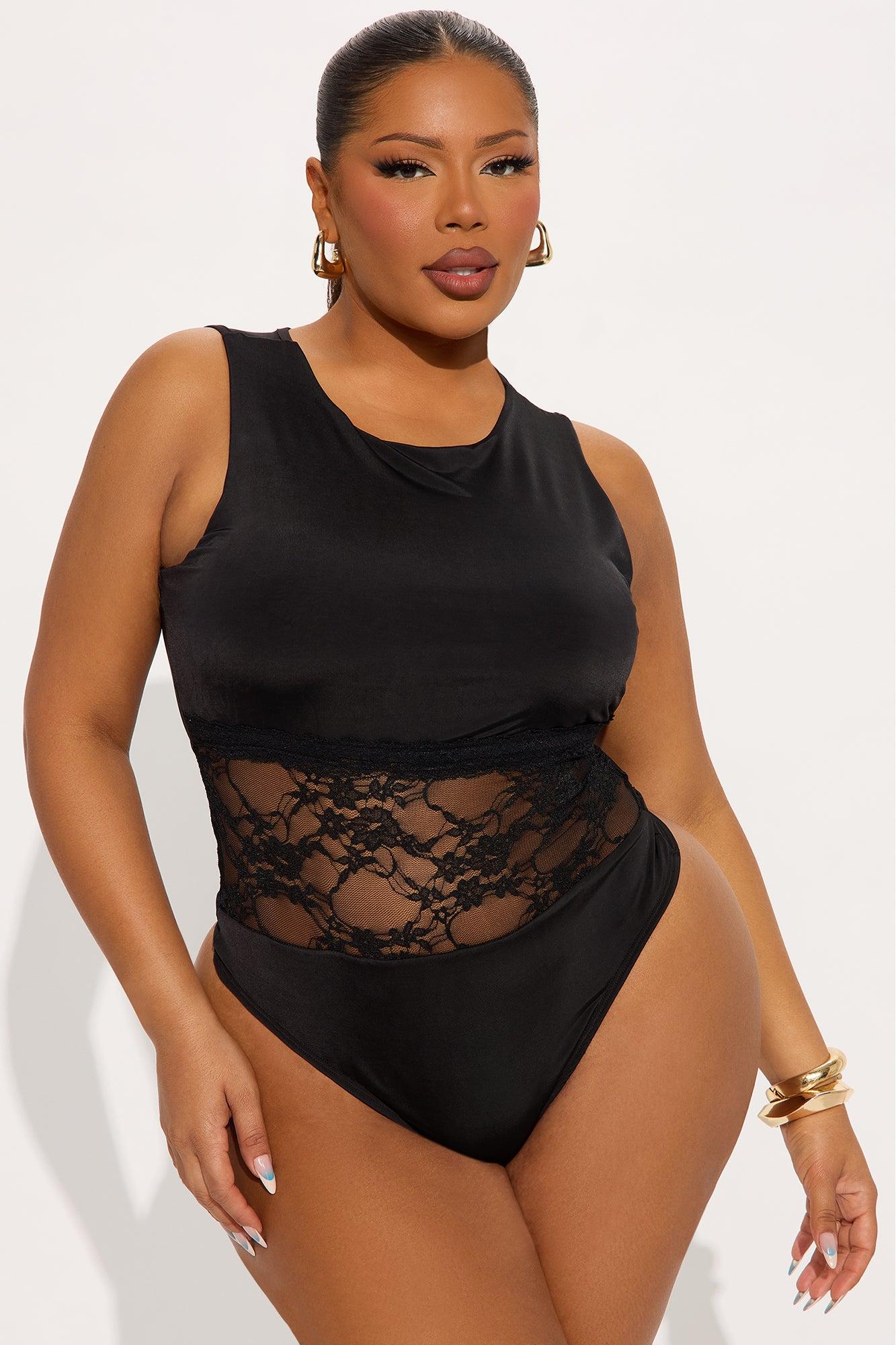 Nila High Neck Lace Cut Out Bodysuit - Black Female Product Image