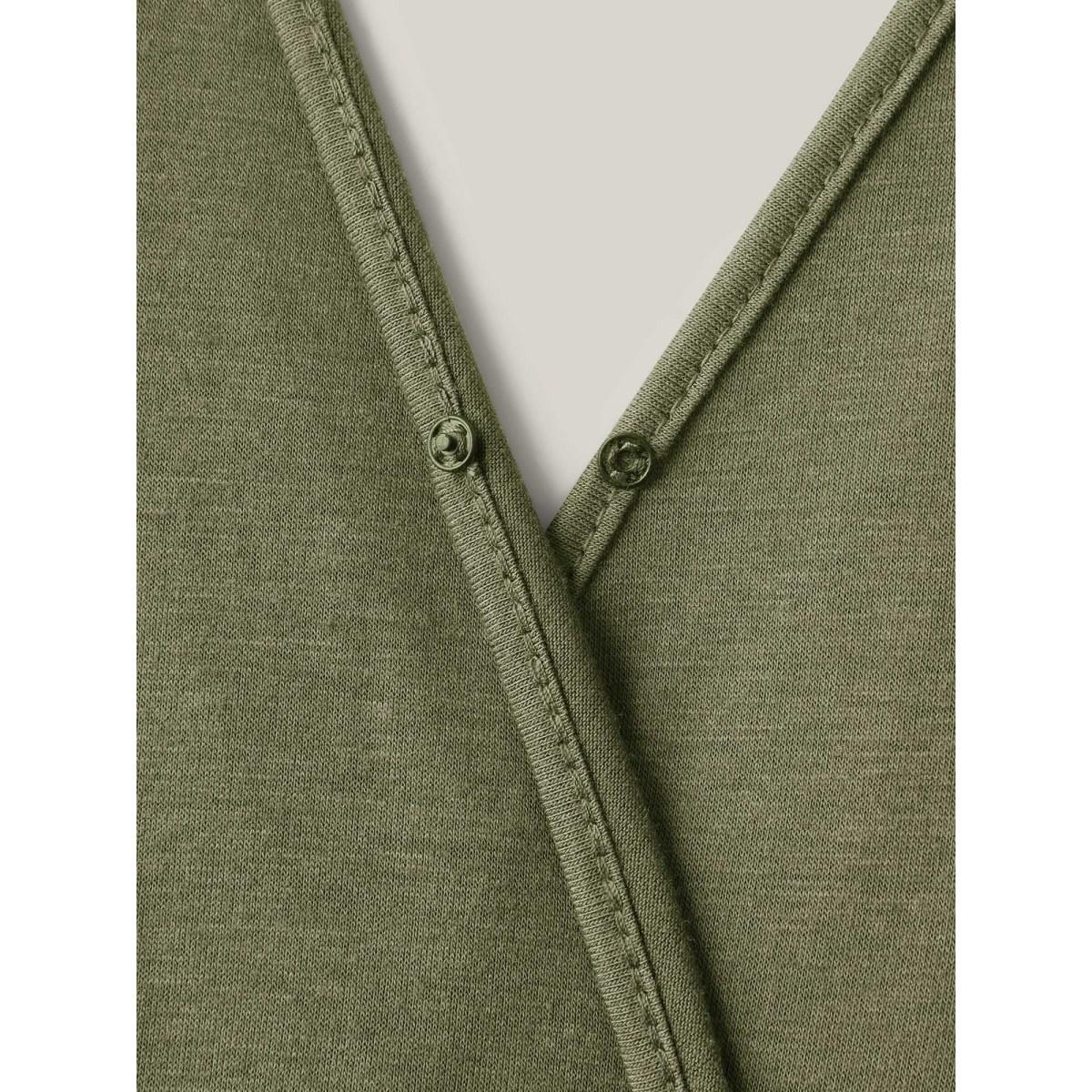 Plus Size Moss Drawstring Shoulder Plain Straight-Leg Jumpsuit Women Sleeveless Overlap Collar Casual Loose Jumpsuits BloomChic 10/M Product Image