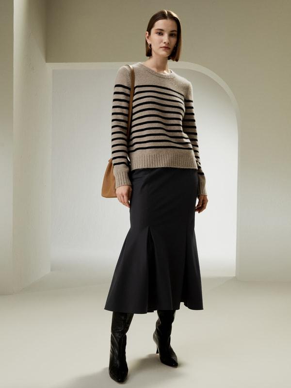 Striped Round Collar Cashmere Sweater Product Image