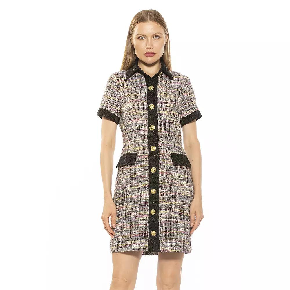 Women's ALEXIA ADMOR Jenni Collar Button Down Tweed Shirt Dress,  Product Image