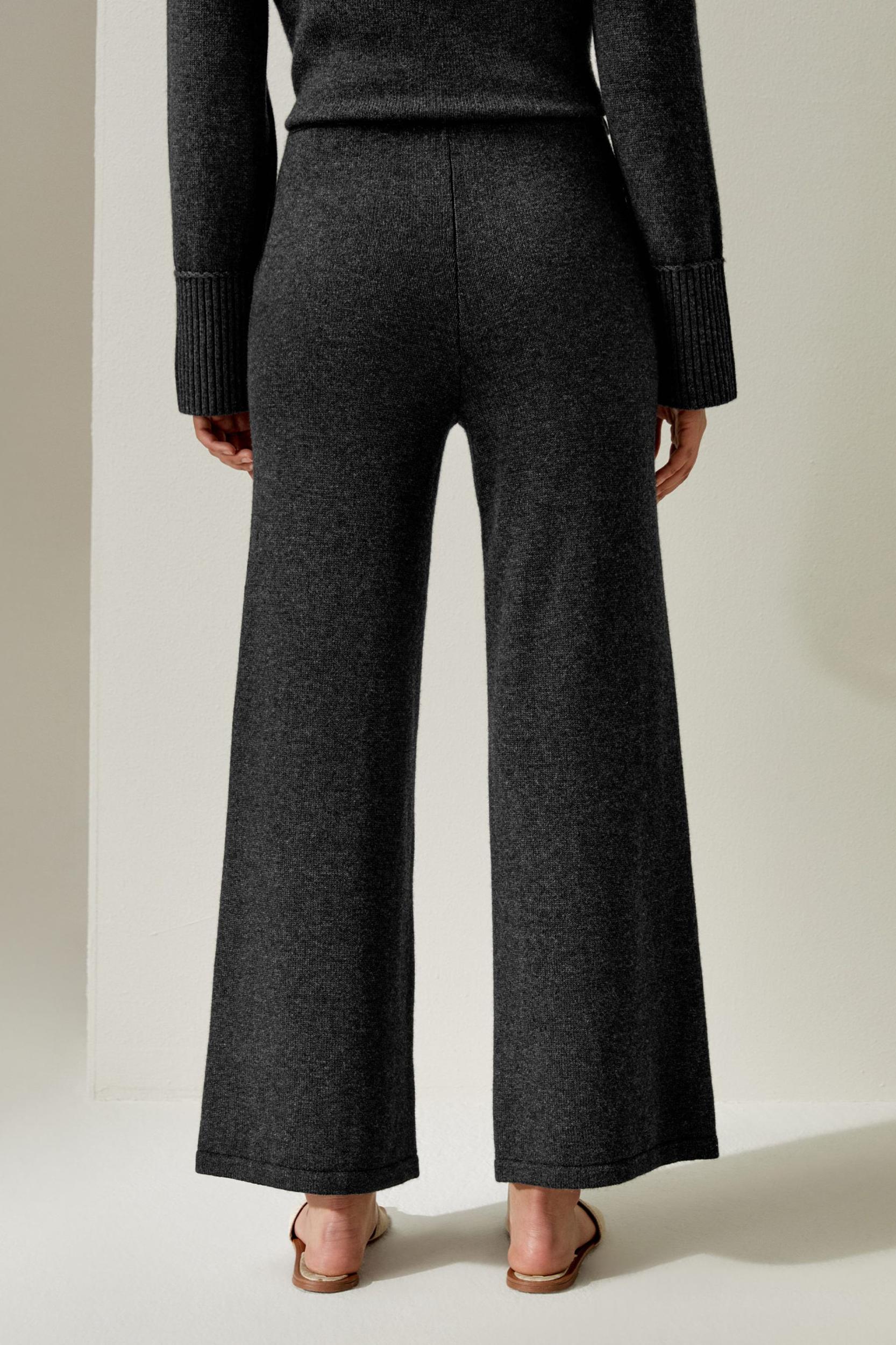 LILYSILK Wool Trousers Women - Dark Gray Wool Cashmere - Comfortable Plain Knit Pattern Trousers M Product Image