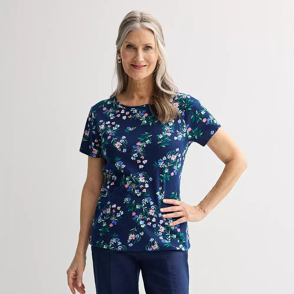 Women's Croft & Barrow® Essential Crewneck Tee, Size: XS, Blue Team Floral Product Image