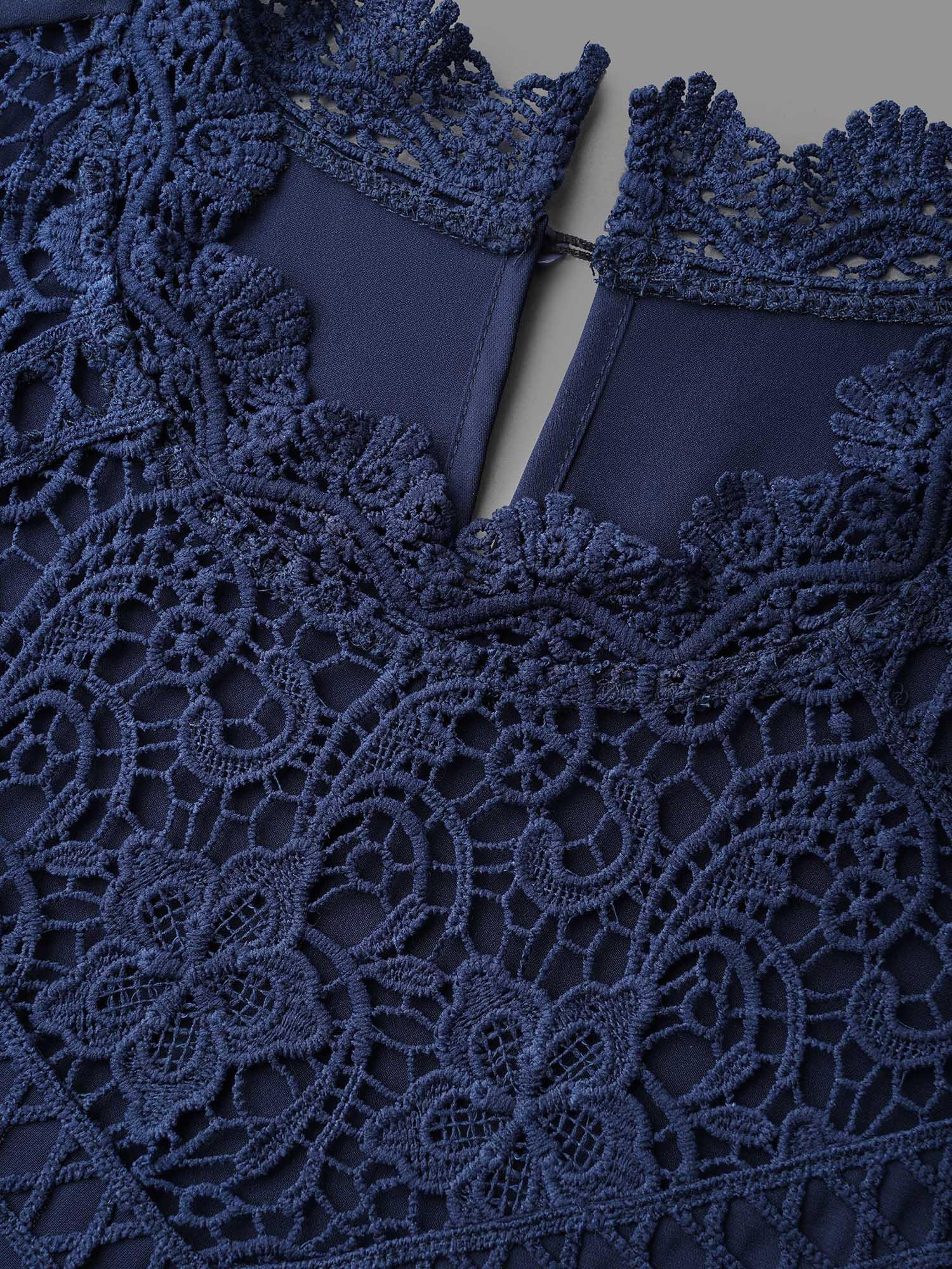 Lace Cut-Out Sheer Stand Collar Blouse Female Product Image