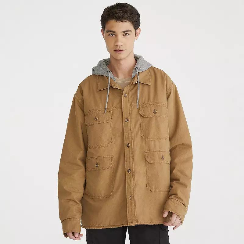 Men's Aeropostale Long Sleeve Hooded Shacket, Size: Small, Four Leaf Green Product Image