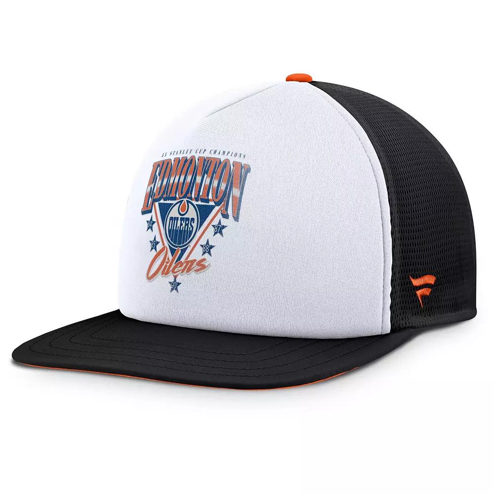 Men's Fanatics White/Black Edmonton Oilers Decades Collection Foam Front Snapback Hat, Oil White Product Image