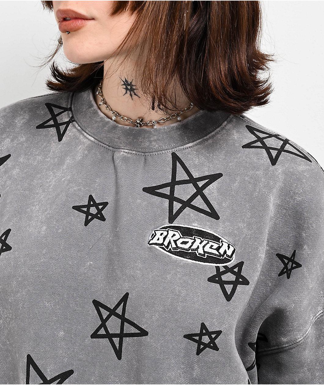 Broken Promises Chuck Grey Crop Crewneck Sweatshirt Product Image