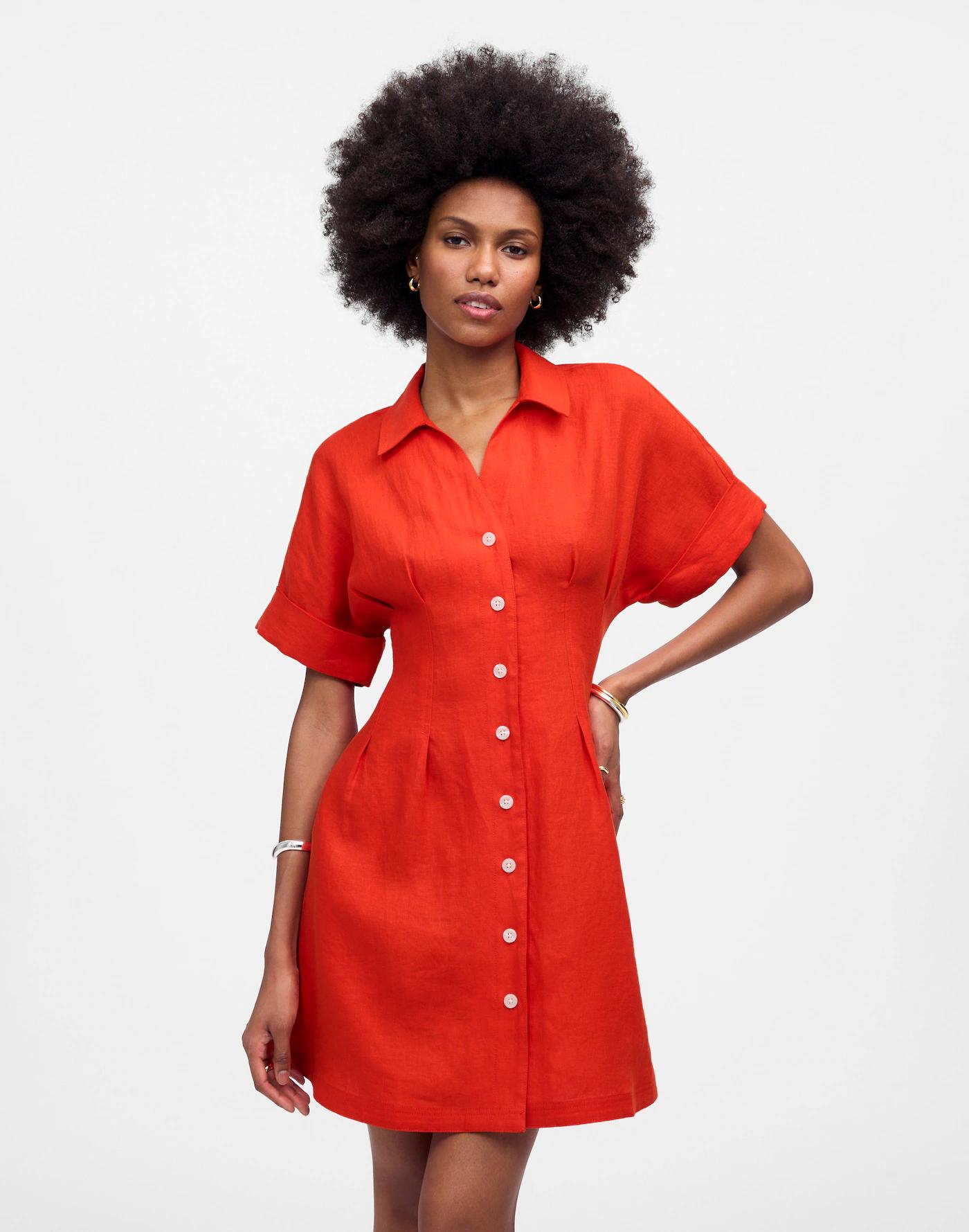 Pleated Mini Shirtdress in 100% Linen Product Image