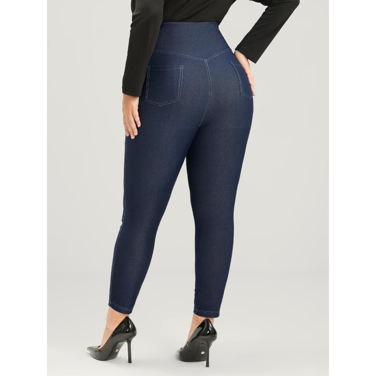 Plus Size Solid Stitch Detail Wideband Waist Leggings Women Midnight Casual High stretch Skinny Mid Rise Dailywear Leggings BloomChic 10/M Product Image