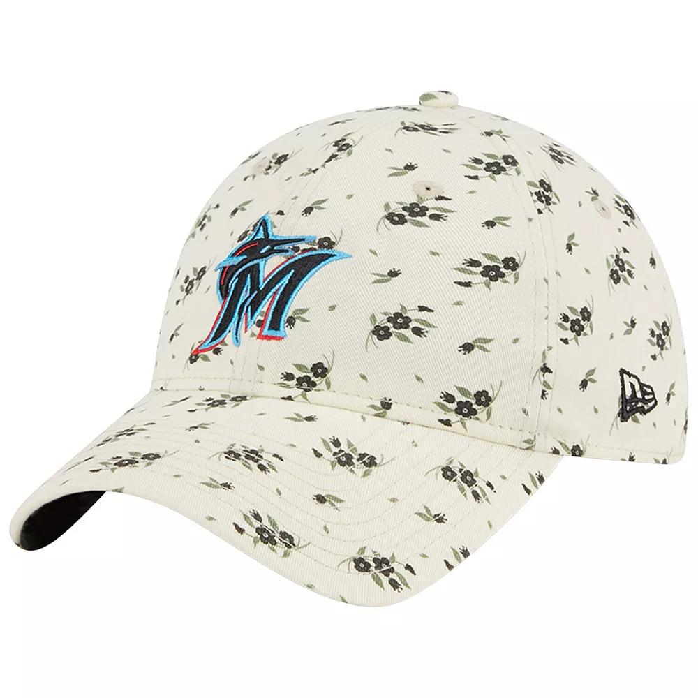 Women's New Era Cream Miami Marlins Chrome Bloom 9TWENTY Adjustable Hat, Beige Product Image