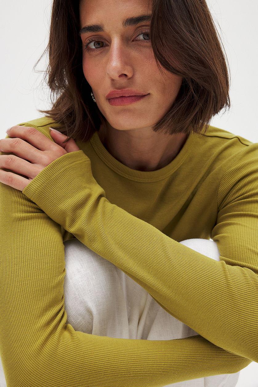 Round Neck Rib Long Sleeve Top Product Image