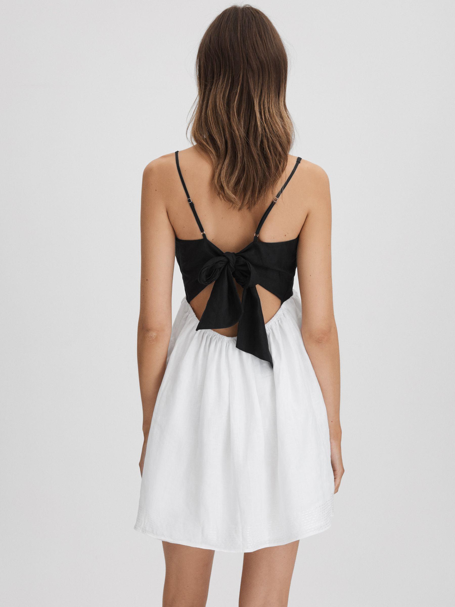 Linen Colourblock Mini Dress in Black/White Product Image