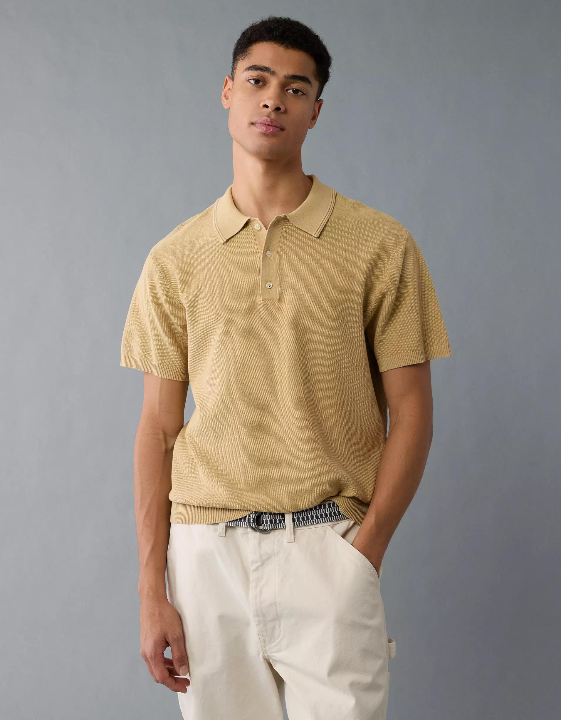 AE Weekend Washed Sweater Polo Shirt Product Image