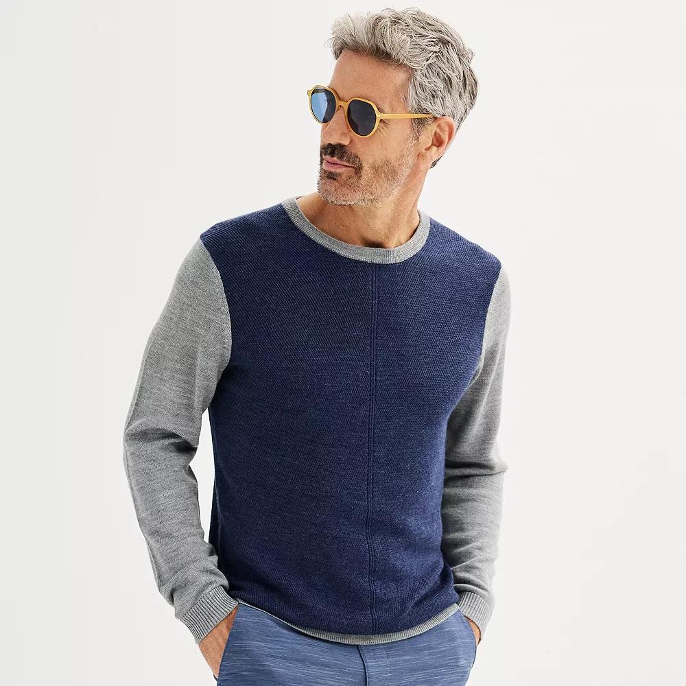 Men's Apt. 9® Merino Wool Textured Colorblock Sweater, Size: Small, Blue Product Image
