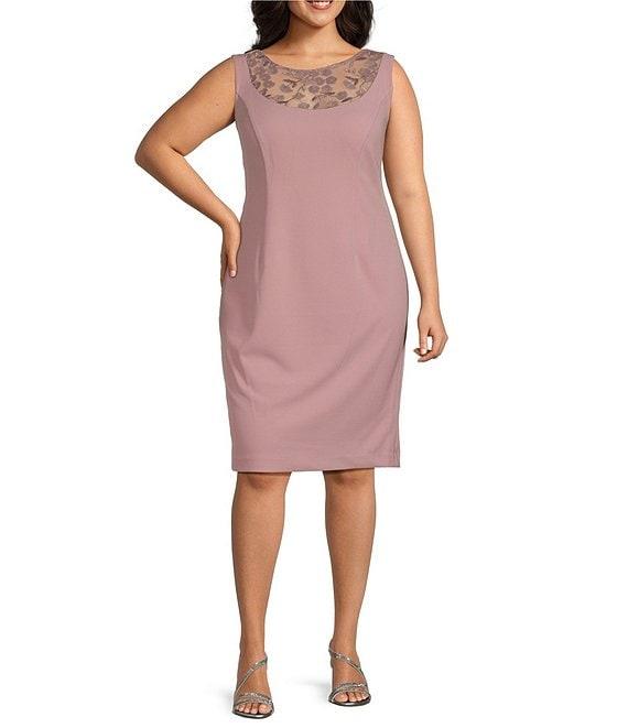 Le Bos Plus Size Illusion Sleeve Stretch Crepe Jacket Dress Product Image