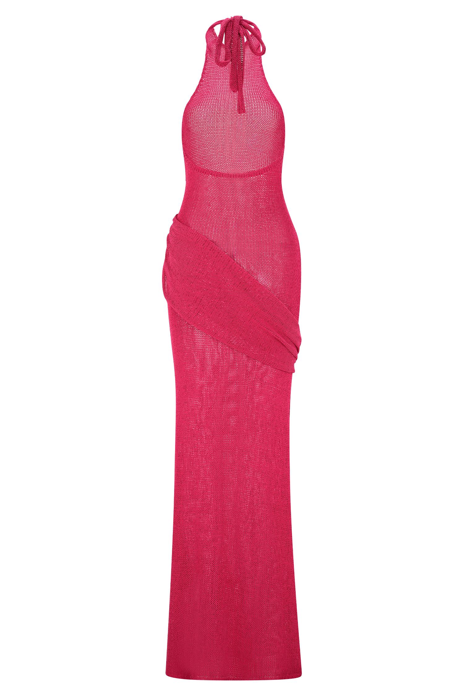Reece Halter Knit Maxi Dress - Dragonfruit Product Image
