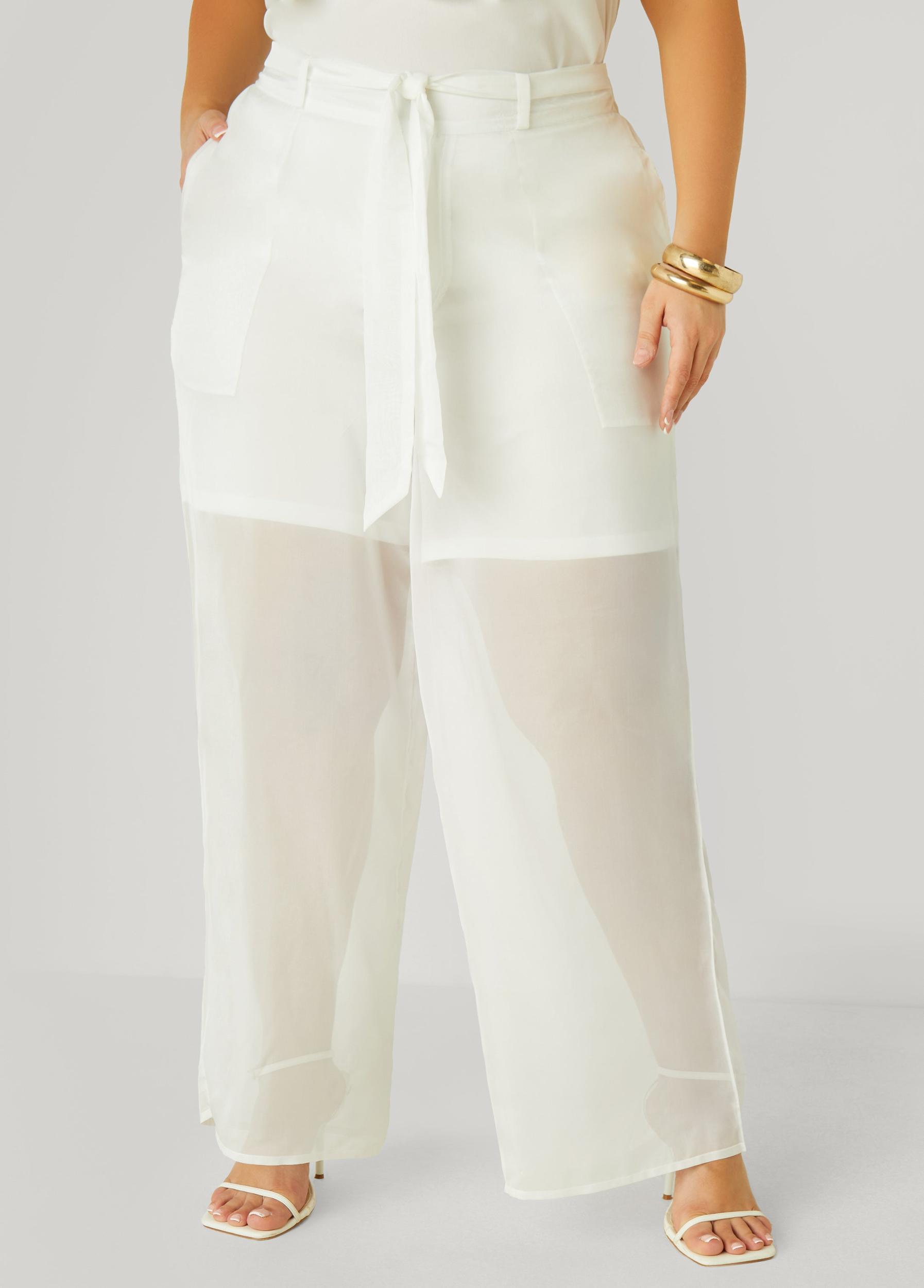 Belted Chiffon Straight Leg Pants Product Image